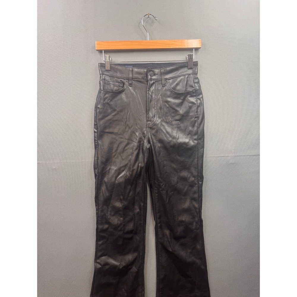 Gap Womens 70s‎ Flare Faux Leather Pants Black High Rise Vegan 00 24R Regular